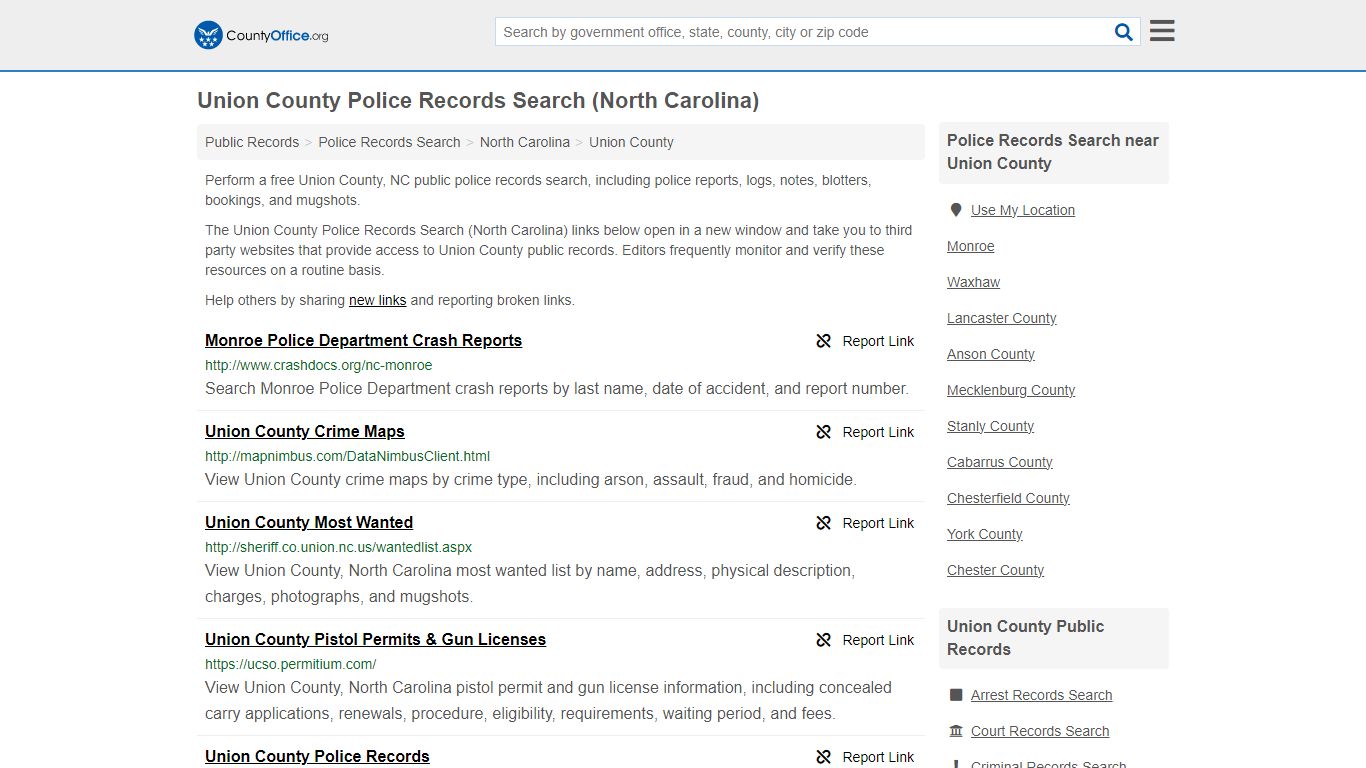 Police Records Search - Union County, NC (Accidents & Arrest Records)